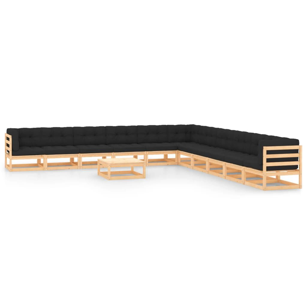 VidaXL Set Salotto Giardino 12pz Cuscini Antracite Legno Massello Pino VidaXL 3083848 set mobili da esterno