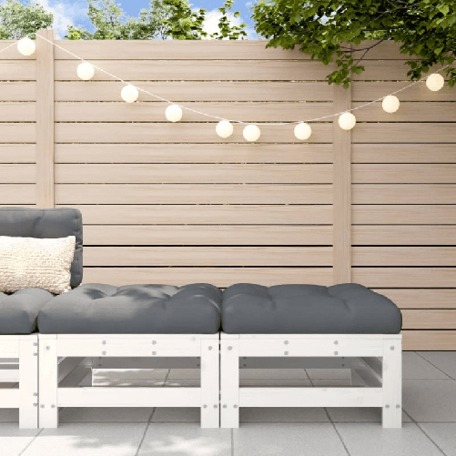 VidaXL Poggiapiedi Giardino con Cuscini 2pz Legno Massello Pino Bianco VidaXL 825696 panca da esterno Legno