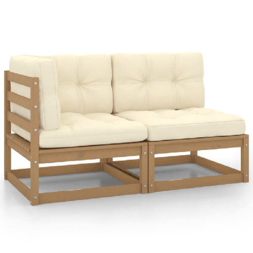 VidaXL Set Divani da Giardino 2 pz Cuscini Marrone Miele Pino Massello VidaXL 805748 panca da esterno Legno, Tessuto, Poliestere