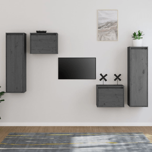 VidaXL Mobili Porta TV 4 pz Grigi in Legno Massello di Pino VidaXL 3100251 supporto TV e sistema audio