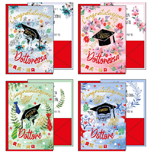 KARTOS Biglietto auguri portasoldi Laurea 4 soggetti assortiti Kartos