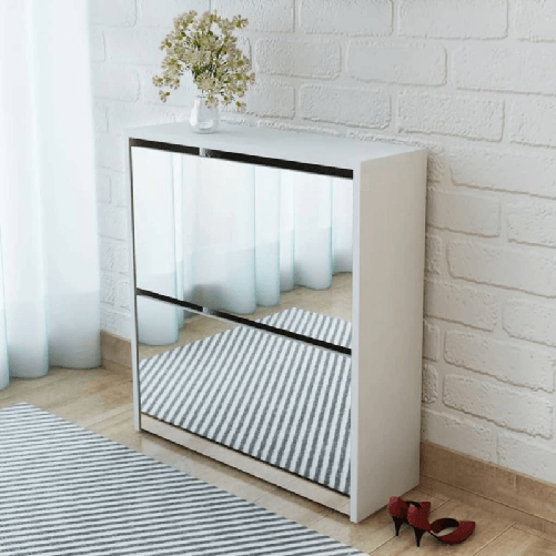 VidaXL Scarpiera a 2 Strati con Specchio Bianca 63x17x67 cm VidaXL 243046 scarpiera Chiuso Bianco