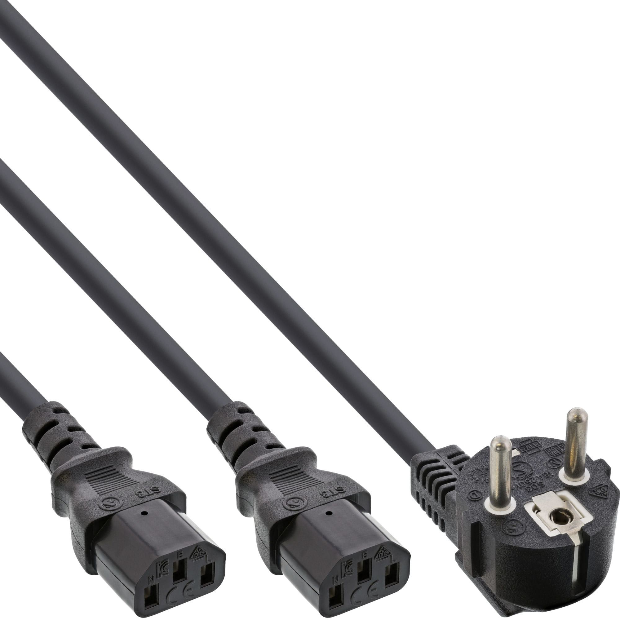 InLine Cavo di rete a Y - 1x contatto di protezione ST a 2x apparecchi freddi ST - 1 m InLine Cavo alimentaz.Y Shu.cko 90° a 2x presa C13, nero, 1m