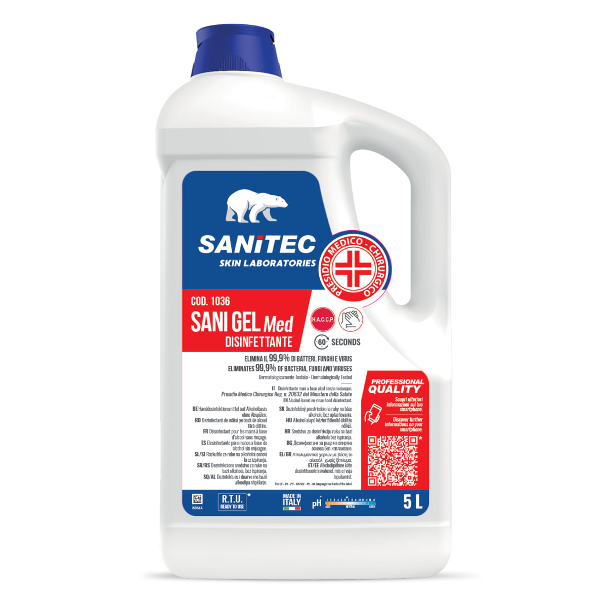 Sanitec SANI GEL MED igienizzante mani 5lt Sanitec Sanitec 1036 disinfettante per la casa