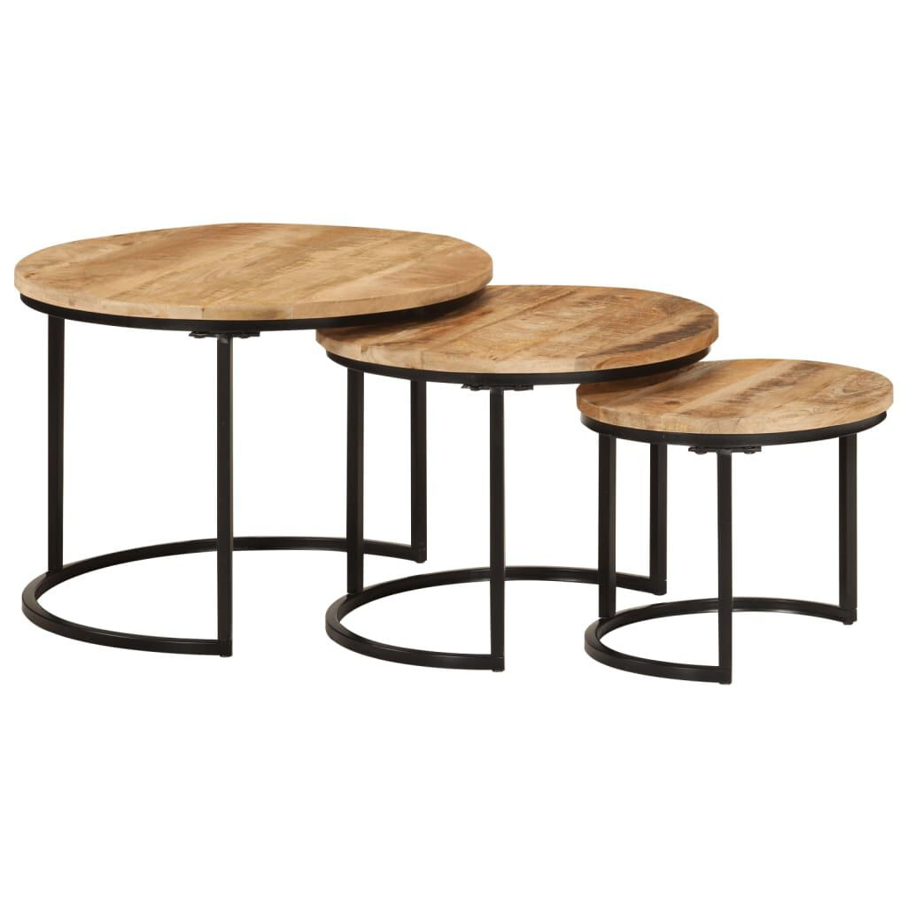 VidaXL Tavolini a Incastro 3 pz in Legno Massello Grezzo di Mango VidaXL 353901 tavolino da caffè, comodino e consolle da soggiorno