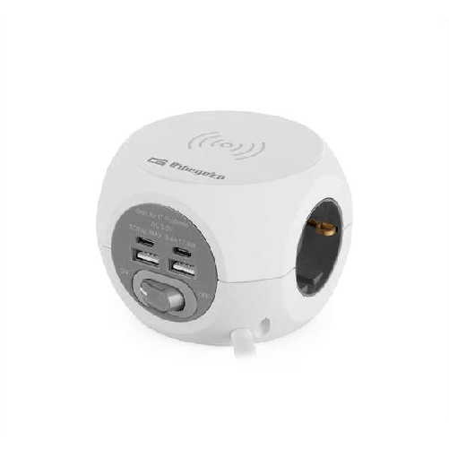 Orbegozo EN 4500 8 in 1 Spina di ricarica wireless veloce - 3 prese VDE con messa a terra - 2 USB - 2 USB-C - Cavo da 15 m - Interruttore on/off Ideal
