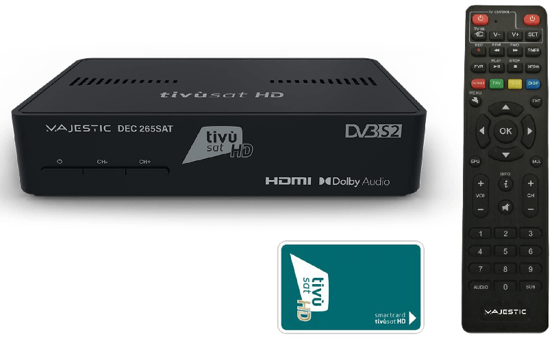 Majestic DEC 265 SAT - Decoder Satellitare Tivù Sat HD New Majestic DEC 265 SAT Cavo HD Nero