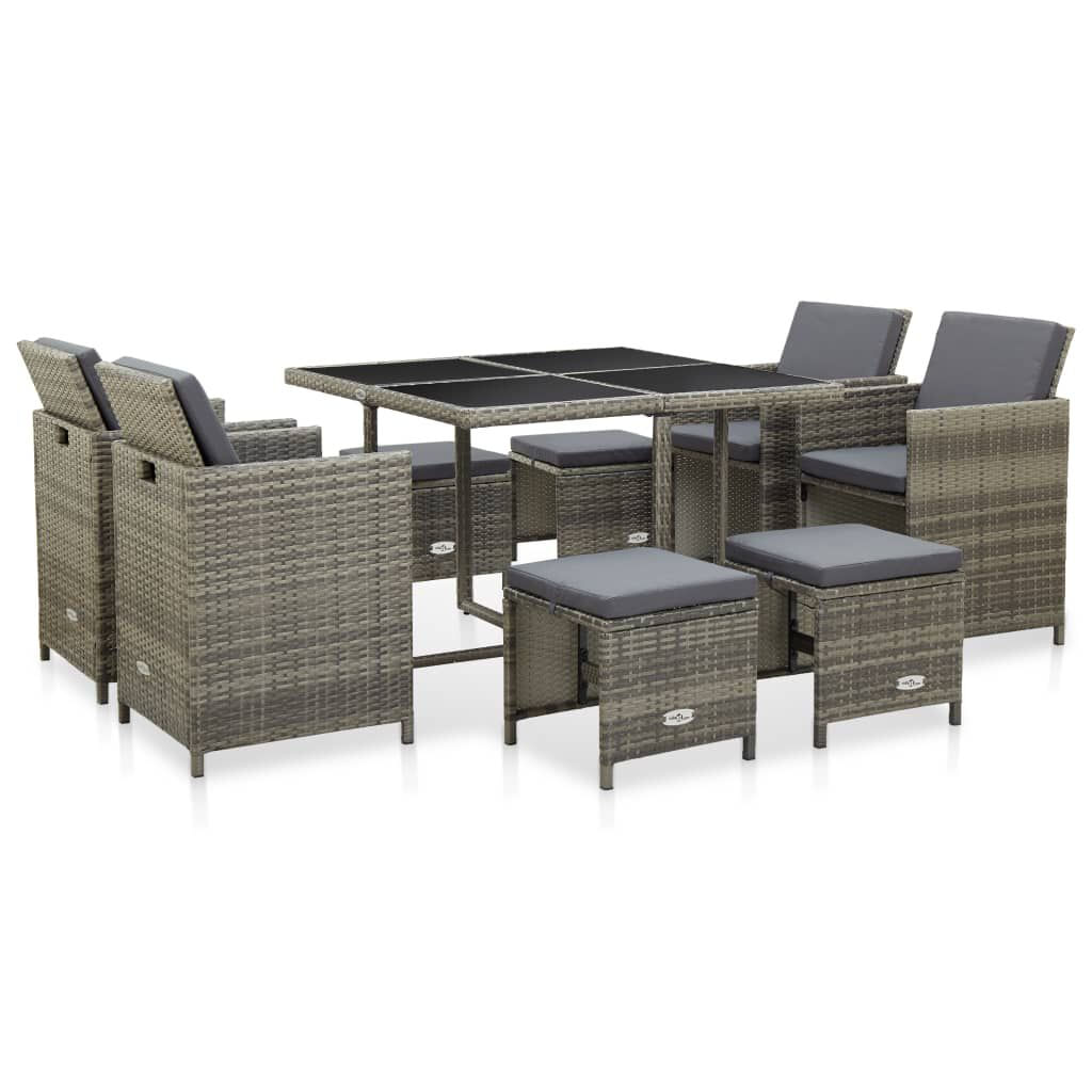 VidaXL Set da Pranzo da Giardino 9 pz con Cuscini in Polyrattan Grigio VidaXL 46536 set mobili da esterno