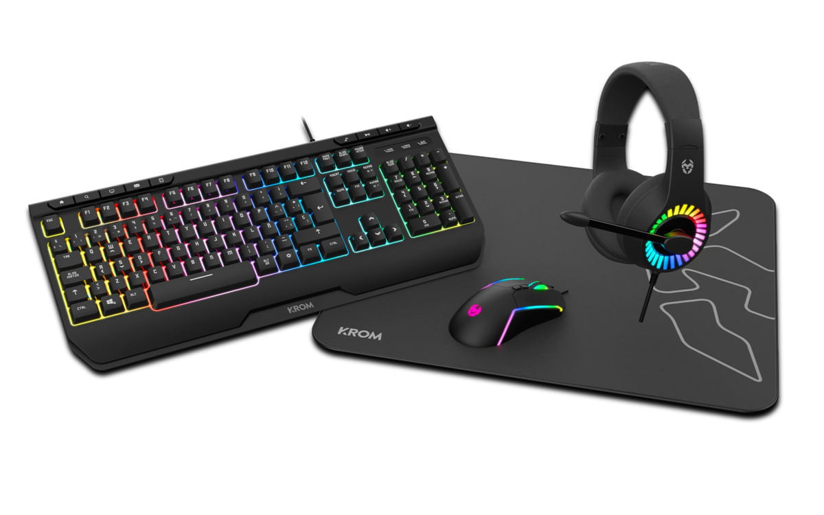 Krom Keybook USB di gioco KROM Kenya Pack USB RGB + USB Mouse 8000DPI RGB + USB RGB Headles Driver Krom Kenya tastiera Mouse incluso Gaming USB Nero