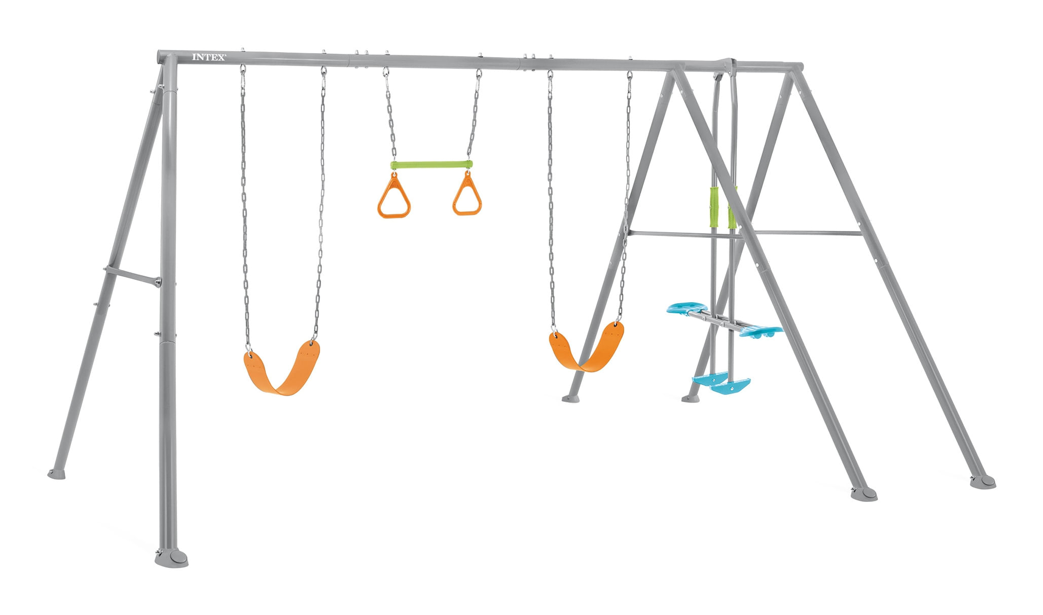 Intex 44131 Altalena Swing Set Grigia Due Seggiolini Dondolo e Trapezi 465x249x203 cm Intex 44131 parco giochi e attrezzatura per parchi giochi