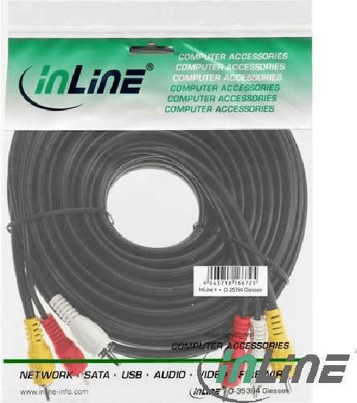 InLine Cavo audio e video da 3x spina RCA a 3x spina RCA, 10m InLine Cinch Kabel, Audio/Video 3x Cinch St/St 10m (89610)