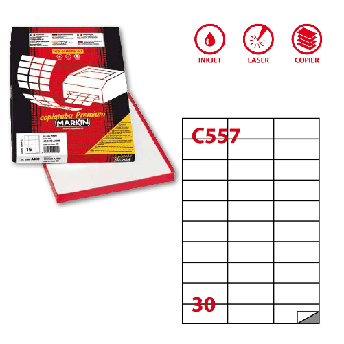 MARKIN Etichetta adesiva C/557 bianca 100fg A4 70x29,7mm (30et/fg) Markin Markin 210C557 etichetta autoadesiva Bianco 3000 pz