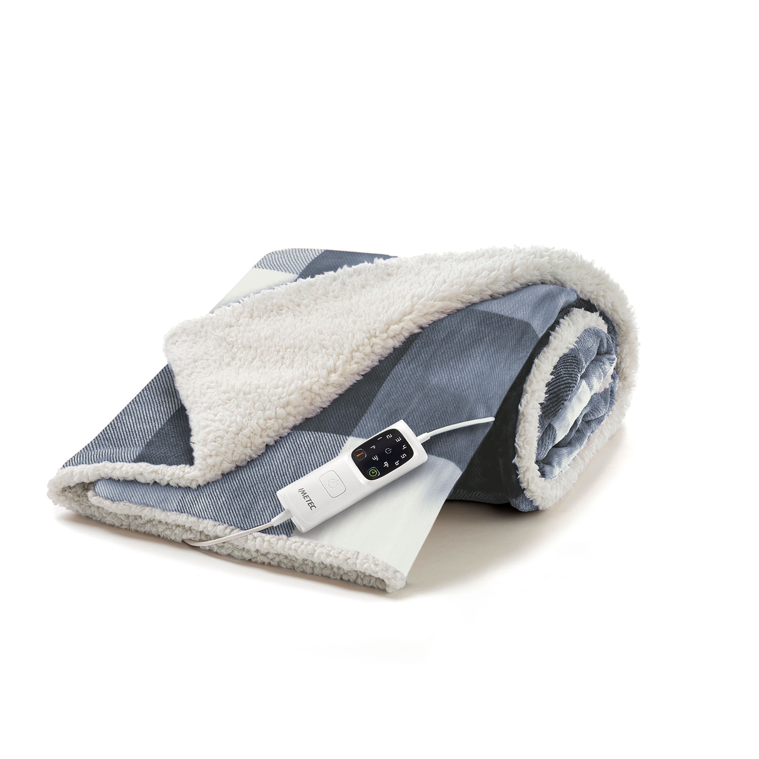 Imetec CaldoPlaid Tartan Grey Plaid Riscaldabile, Morbida Coperta Elettrica 160x120 cm, Basso Consumo, Tecnologia Adapto, Dispositivo di Sicurezza, Ra
