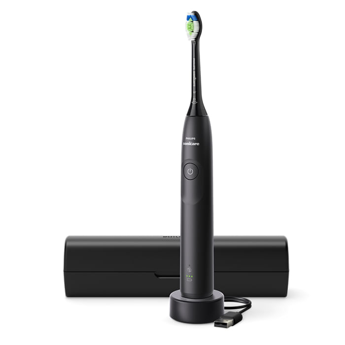 Philips 5300 Series Sonicare spazzolino elettrico sonico con base di ricarica e custodia, 2 livelli di intensità, sensore di pressione colore nero HX7