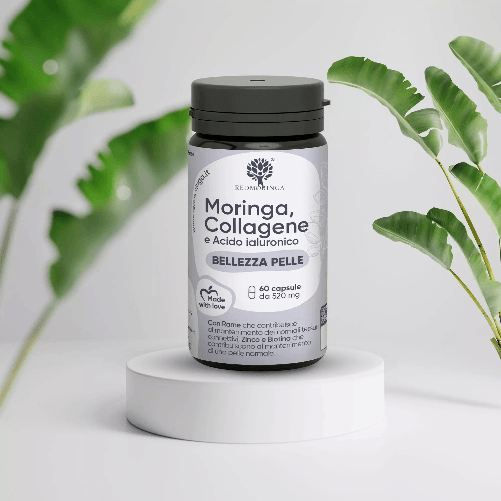 RedMoringa Integratore Collagene, Acido Ialuronico e Moringa per la Bellezza della Pelle e Benessere Articolazioni 60 cps