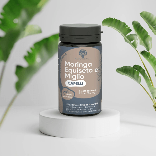 RedMoringa Integratore Capelli - Anticaduta Rinforzante con Equiseto Miglio Cistina Metionina Biotina Moringa 60 cps