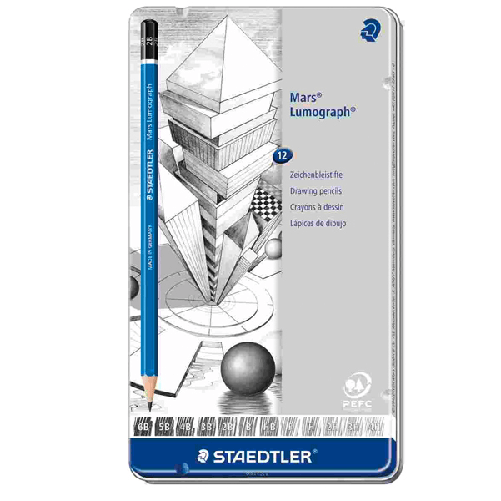 Staedtler Astuccio metallo 12 matite grafite Mars Lumograph 12gradazioni Staedtler