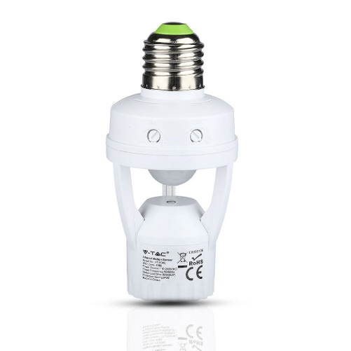 V-TAC Portalampada E27 con Sensore di Movimento a Infrarossi 360° (Max 60W) IP20 V-TAC VT-8005 Sensore infrarosso Cablato Soffitto/muro Bianco