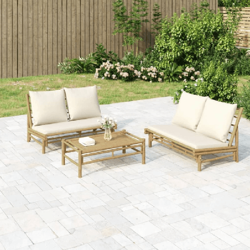 VidaXL Set Salotto da Giardino 3pz con Cuscini Bianco Crema in Bambù VidaXL 3156483 set mobili da esterno