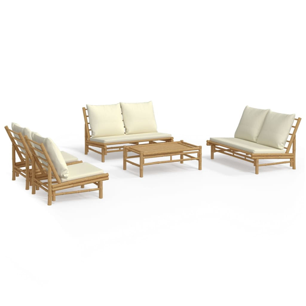 VidaXL Set Salotto da Giardino 3pz con Cuscini Bianco Crema in Bambù VidaXL 3156489 set mobili da esterno