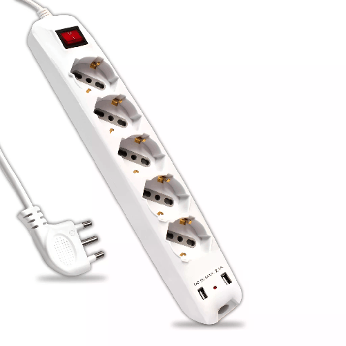 V-TAC Multipresa con Cavo 15m 5 Prese 10/16A Bipasso + Schuko e 2 USB Interruttore Luminoso Spina 16A 2P+T Colore Bianco V-TAC Multipresa con Cavo 15m