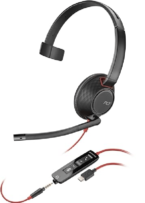 POLY Cuffie monoaurali Blackwire 5210 con connettore USB-C + spina da 3,5 mm + adattatore USB-C/A