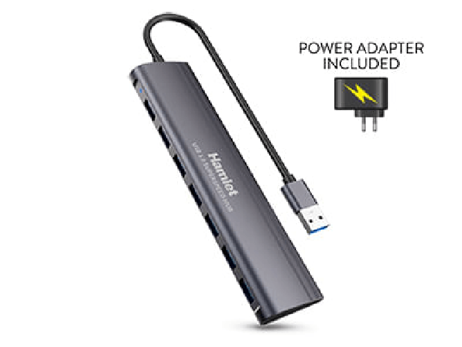 Hamlet XHUB-07A3P hub di interfaccia USB 3.2 Gen 1 (3.1 Gen 1) Type-A 5000 Mbit/s Nero