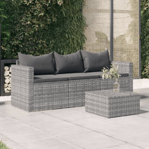 VidaXL Divano da Giardino a 3 Posti con Cuscini in Polyrattan Grigio VidaXL 362328 divano da cortile