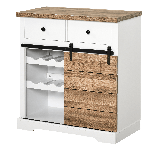 HOMCOM Mobile da Cucina Rustico con 2 Cassetti, Ripiani Aperti e Portabottiglie, in Legno e Metallo, 80x39x86 cm