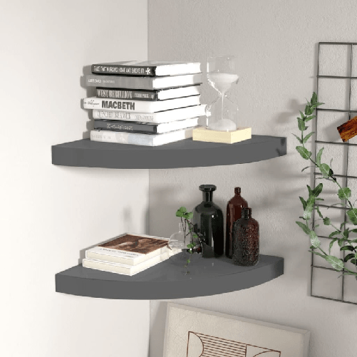 VidaXL Scaffali Angolari a Parete 2 pz Grigio Lucido 35x35x3,8 cm MDF VidaXL 323914 scaffale MDF, Metallo Grigio