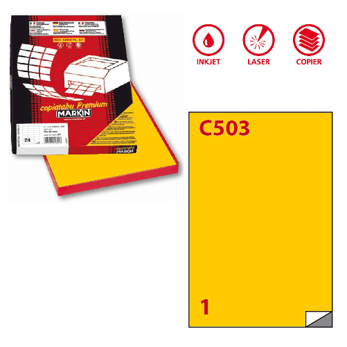 MARKIN Etichetta adesiva C/503 giallo 100fg A4 210x297mm (1et/fg) Markin Markin 210C503GI etichetta per stampante Bianco