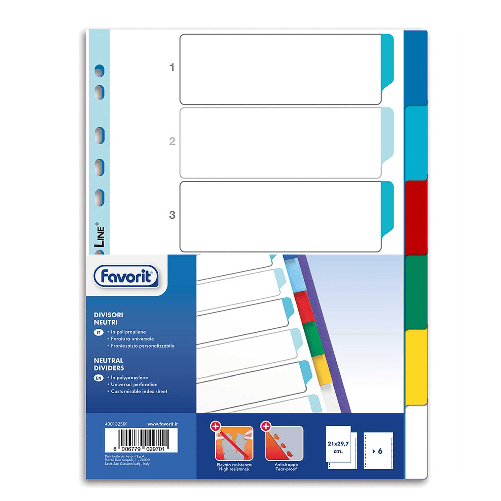 Favorit 400132501 intercalare Indice a linguetta vuota Polipropilene (PP) Multicolore