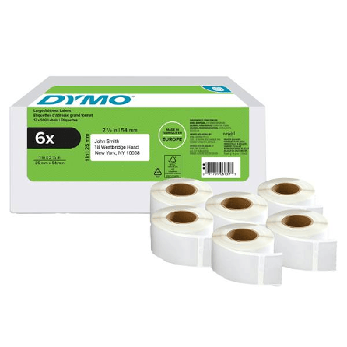 DYMO Value Pack 6 rotoli etichette LW per Indirizzi 25 x 54mm bianco Dymo DYMO 2177564 etichetta per stampante Bianco