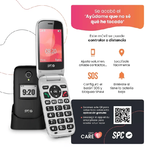 Telefono cellulare SPC Polaris 4G con schermo principale da 28 esterno e cover da 14 - Fotocamera radio FM torcia - Vivavoce - Colore nero/argento