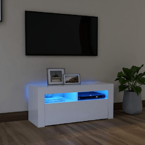 VidaXL Mobile Porta TV con Luci LED Bianco 90x35x40 cm VidaXL 804319 supporto TV e sistema audio