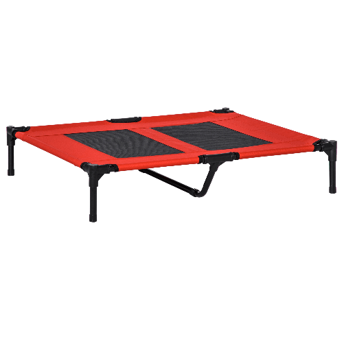 PawHut Lettino per Cani Grandi Rialzato con Tessuto a Rete, Peso Massimo 30kg, 91.5x76.2x18 cm, Rosso
