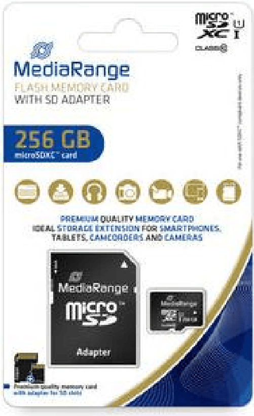 MEDIARAN Scheda SD MediaRange micro 256GB SDXC UHS-1 Classe 10, con adattatore