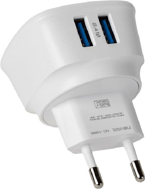 Nevox Homecharger - Netzteil - 12 Watt - 2.4 A - 2 Ausgabeanschlussstellen (USB) - wei