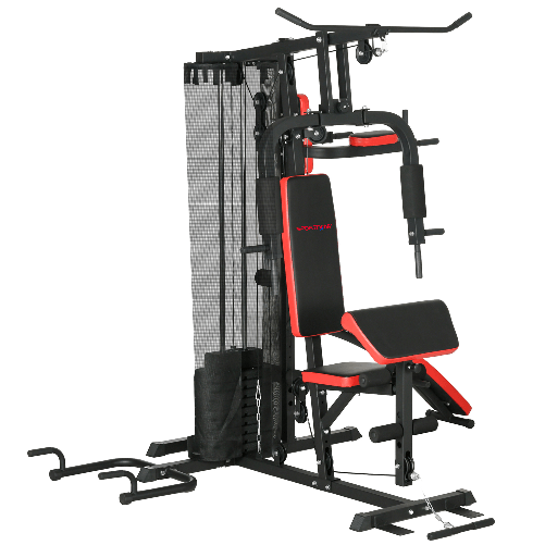 SPORTNOW Stazione Fitness Multifunzione per Allenamento del Corpo, in Acciaio e PU, 225x175x200 cm, Nero