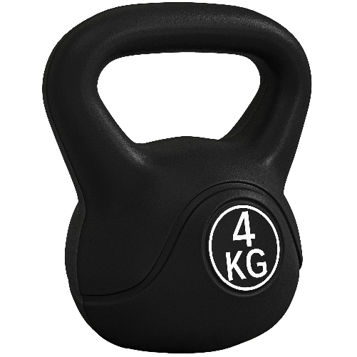 HOMCOM Kettlebell 4kg in Plastica e Sabbia con Base Piatta e Impugnatura, 18x12x20 cm, Nero