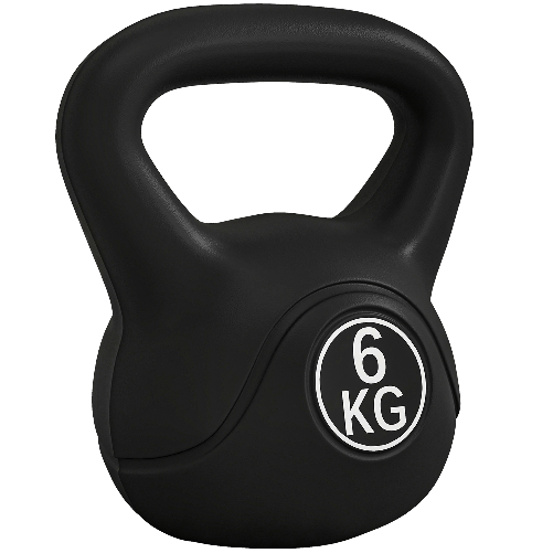 HOMCOM Kettlebell 6kg in Plastica e Sabbia con Base Piatta e Impugnatura, 20x13x22 cm, Nero