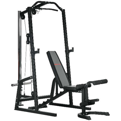SPORTNOW Power Tower Multifunzione con Panca per Addominali e Porta Bilanciere Regolabile, Nero