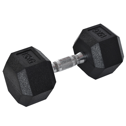HOMCOM Manubrio 15 kg Esagonale con Impugnatura Antiscivolo, in Acciaio e Gomma, Ø15.5 x 33.6 cm, Nero