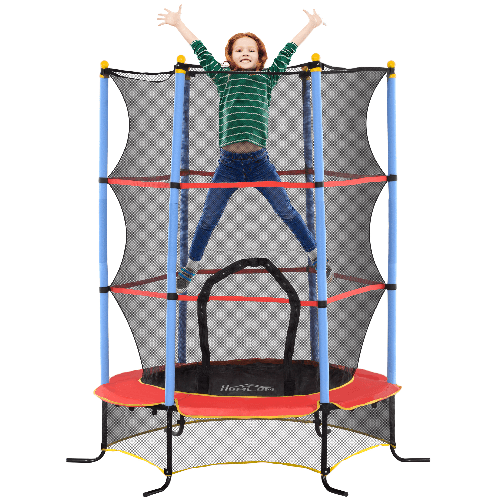 HOMCOM Trampolino per Bambini con Tappeto Elastico, Rete di Sicurezza e Pali Imbottiti, Età 3-10 Anni, Blu