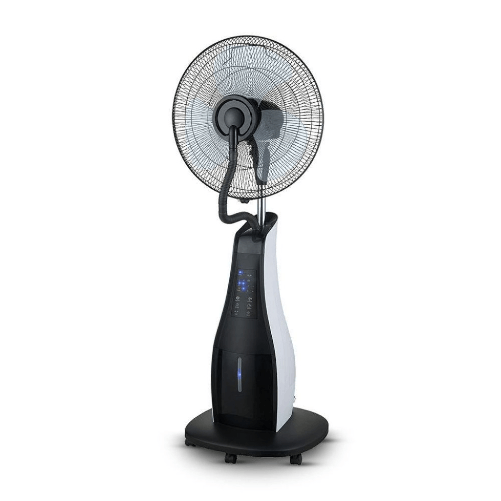 VENTILATORE NEBULIZZATORE A PIANTANA 80W 3 PALE BASE A ROTELLE CON TELECOMANDO 3 Pale da 17 POLLICI Capacità 3.2L