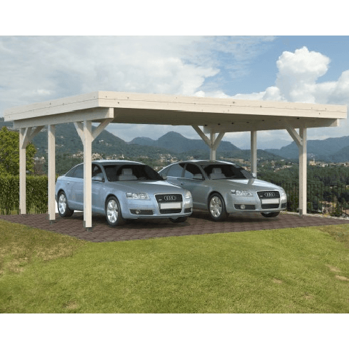 Carport Doppio in Legno per Auto 555X372 cm Tettoia Porticato Garage