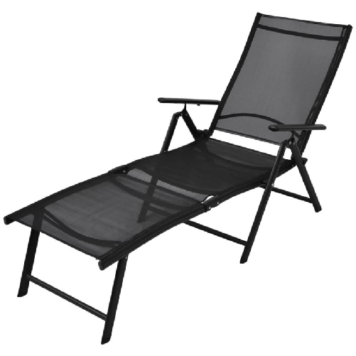 VidaXL 41741 sedia da esterno Salone Seduta imbottita Poliestere, Cloruro di polivinile (PVC) Nero Lettino Prendisole Pieghevole in Alluminio Nero