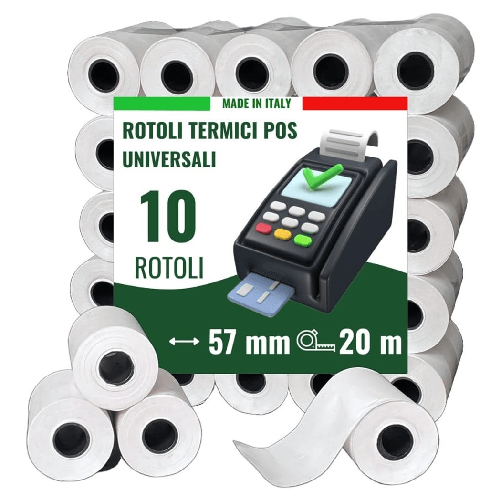 Trade Shop Traesio-kit 10 Rotoli Pos In Carta Termica 57mmx20mt Universali Compatibili Con Dispositivi Pos -