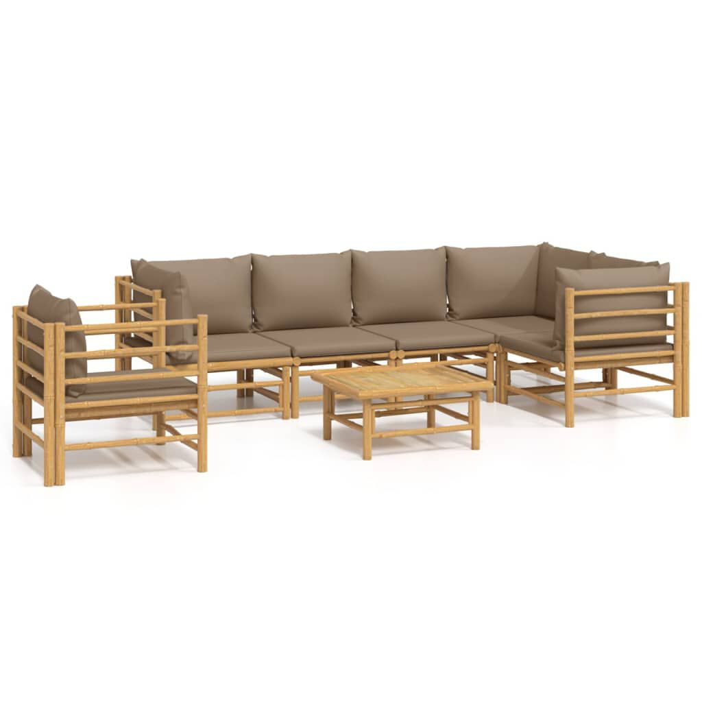 VidaXL Set Salotto da Giardino 7pz con Cuscini Tortora Bambù VidaXL 3155125 set mobili da esterno