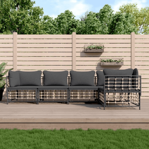VidaXL Set Divani da Giardino 5 pz con Cuscini Antracite in Polyrattan VidaXL 3186751 divano da cortile